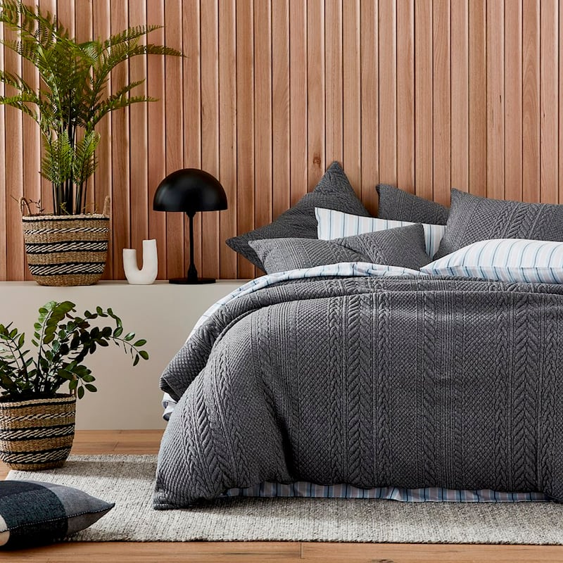 Cable Black Marble Jersey Quilt Cover Separates