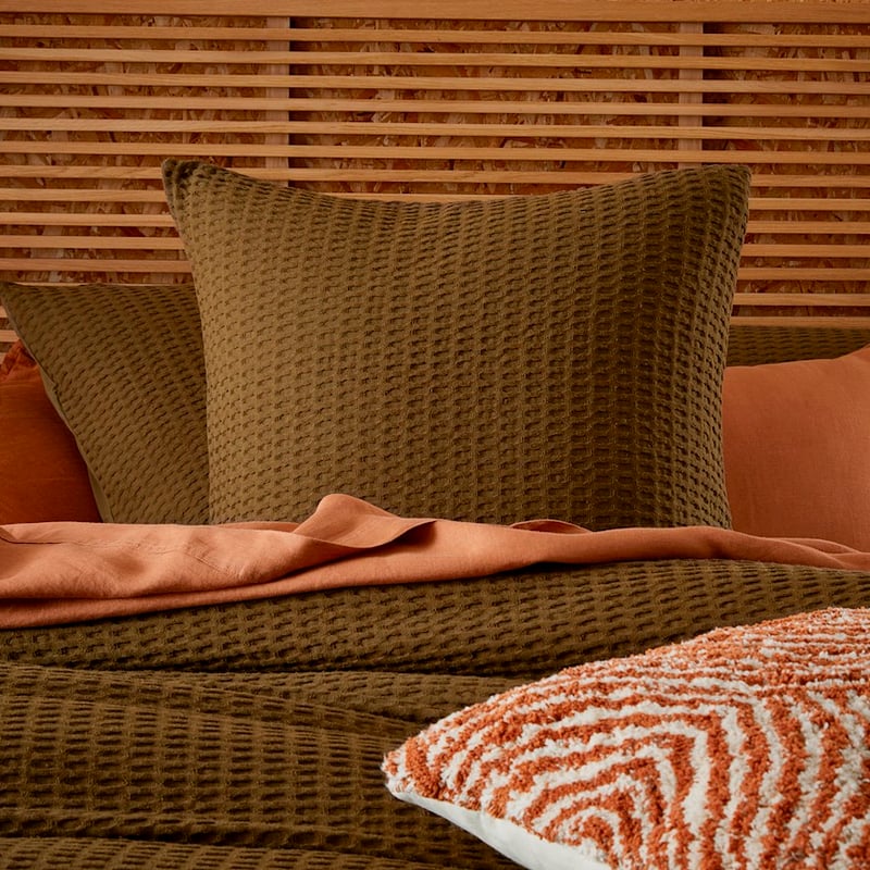 Byron Waffle Deep Olive Quilt Cover Set + Separates