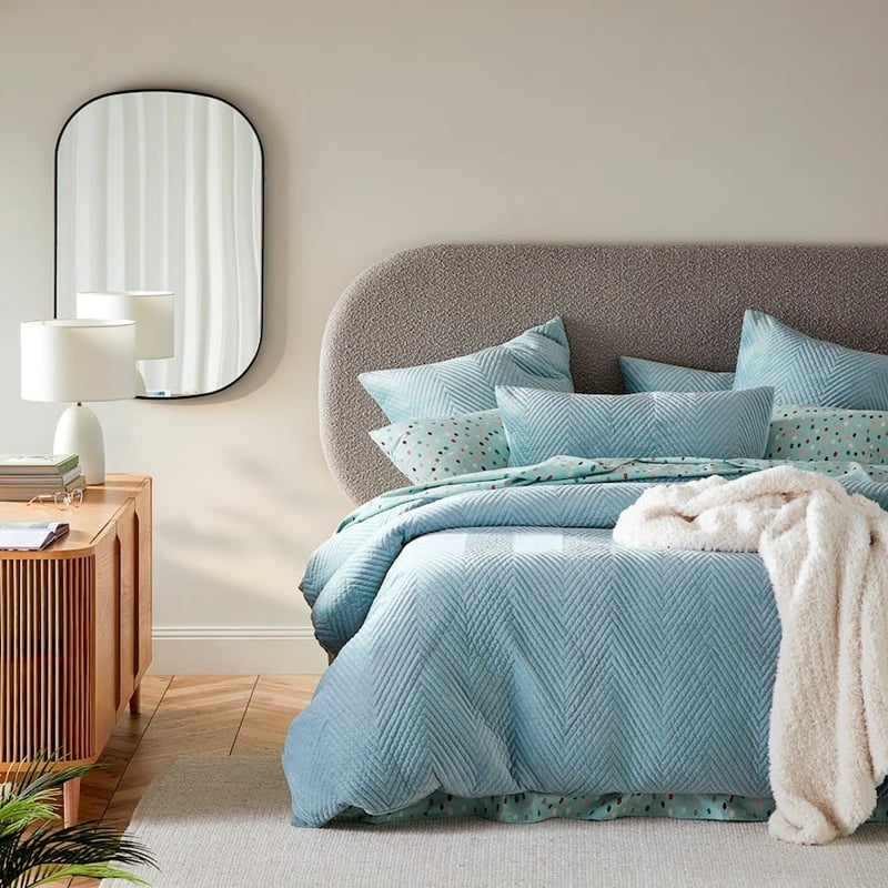 Chevron Ice Blue Velvet Quilted Quilt Cover Separates