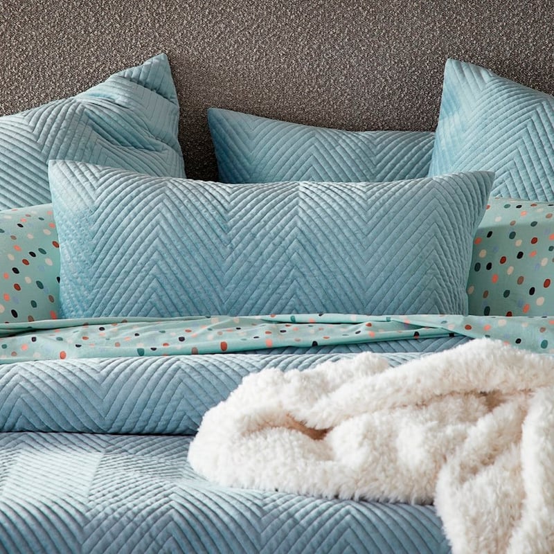 Chevron Ice Blue Velvet Quilted Quilt Cover Separates