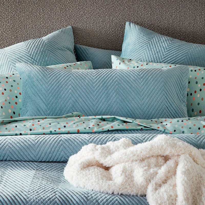 Chevron Ice Blue Velvet Quilted Quilt Cover Separates