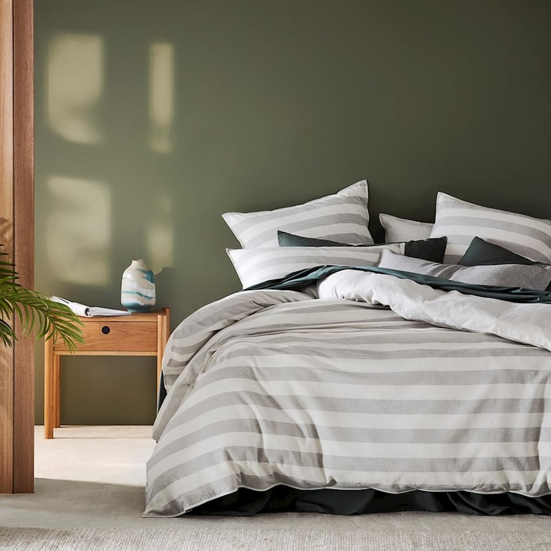 Vintage Washed Linen Cotton Silver Stripe Quilt Cover Set  Separates