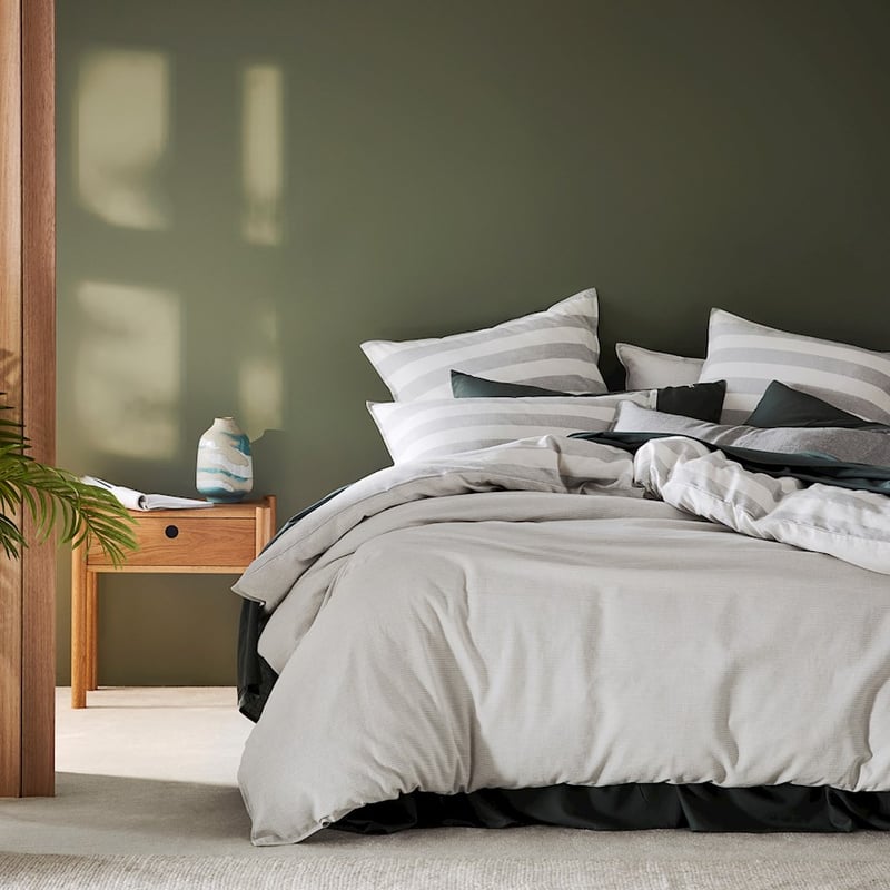 Vintage Washed Linen Cotton Silver Stripe Quilt Cover Set  Separates