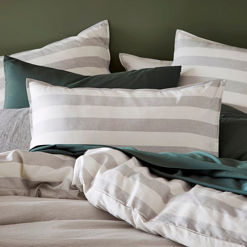 Vintage Washed Linen Cotton Silver Stripe Quilt Cover Set  Separates