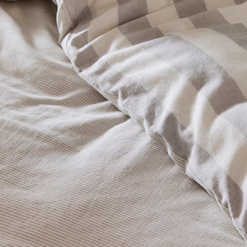 Vintage Washed Linen Cotton Silver Stripe Quilt Cover Set  Separates