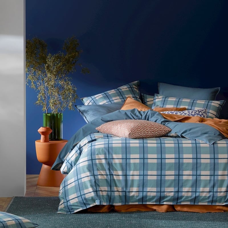 Stonewashed Cotton Printed Ocean Check Quilt Cover Separates