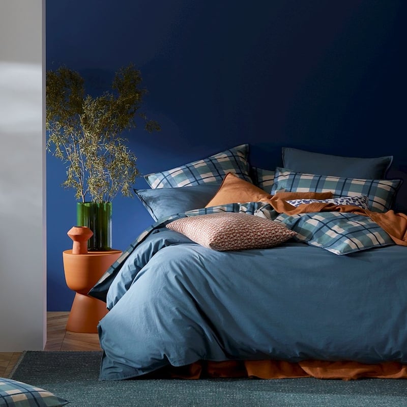 Stonewashed Cotton Printed Ocean Check Quilt Cover Separates