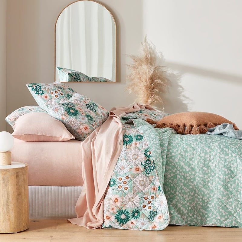 Phoebe Floral Green Quilted Coverlet Separates