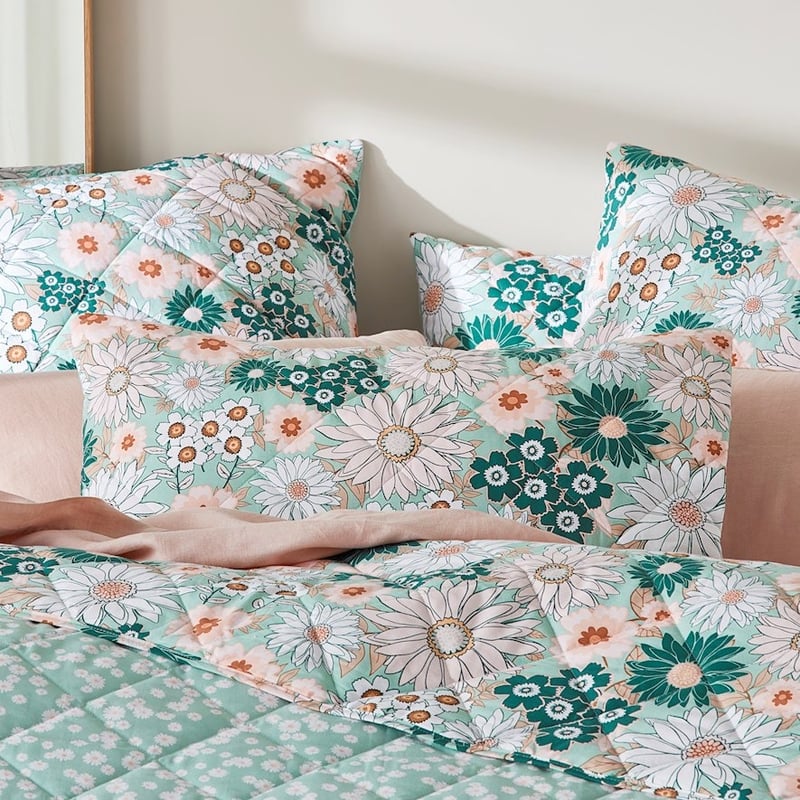 Phoebe Floral Green Quilted Coverlet Separates