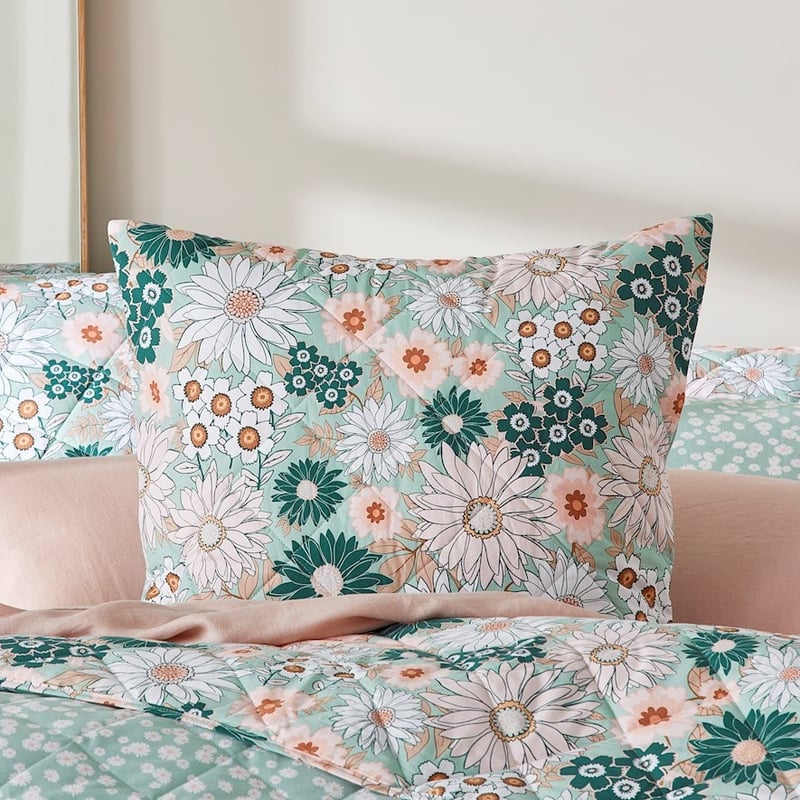 Phoebe Floral Green Quilted Coverlet Separates