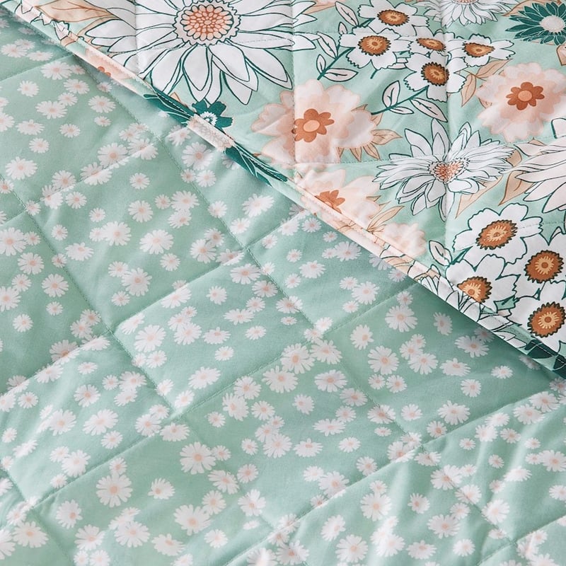 Phoebe Floral Green Quilted Coverlet Separates