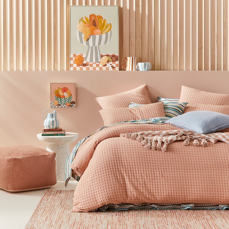 Manhattan Waffle Misty Rose Quilt Cover Set + Separates