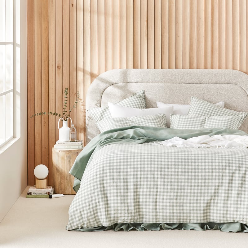 Vintage Washed Linen Eucalyptus Check Quilt Cover Separates