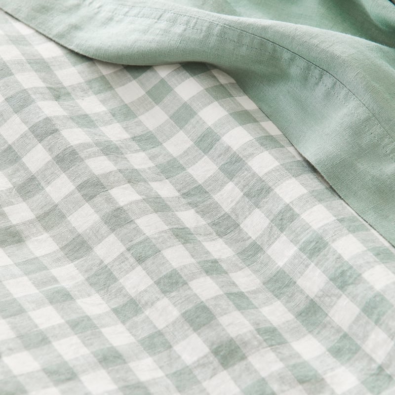 Vintage Washed Linen Eucalyptus Check Quilt Cover Separates