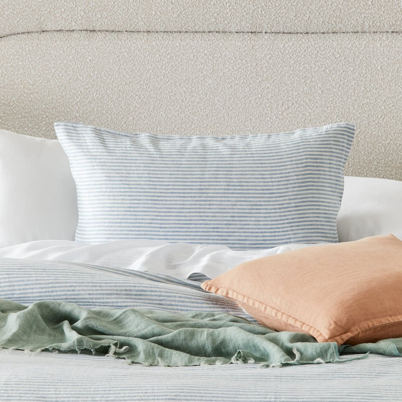 Vintage Washed Linen Blue Stripe Pillowcases