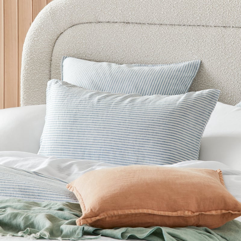 Vintage Washed Linen Blue Stripe Pillowcases