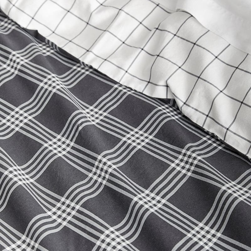 Stonewashed Cotton Printed Black Checkerboard Quilt Cover Separates
