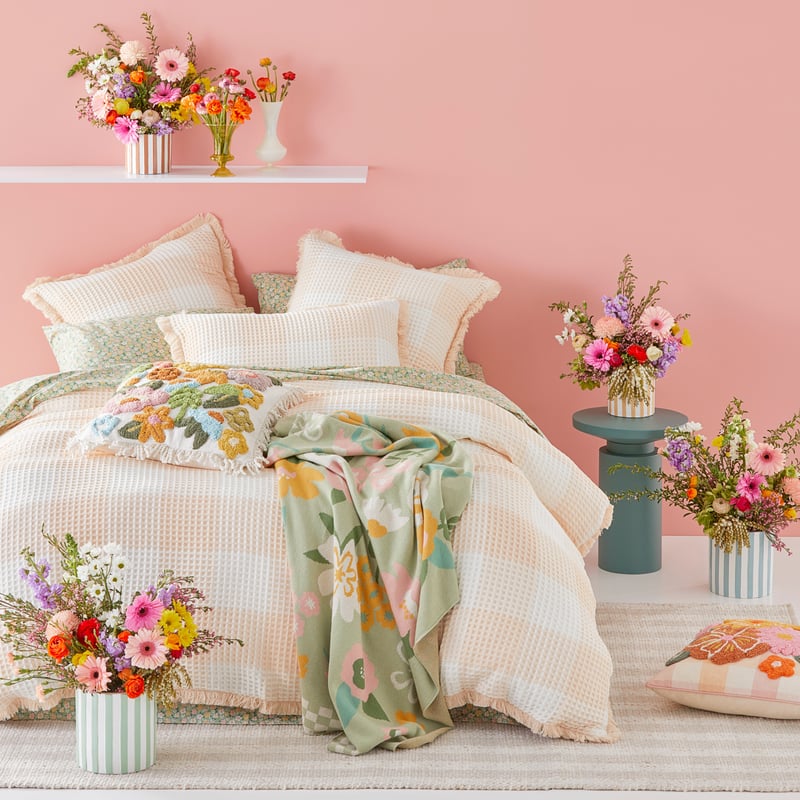 Harlem Waffle Check Pink Sand Quilt Cover Separates