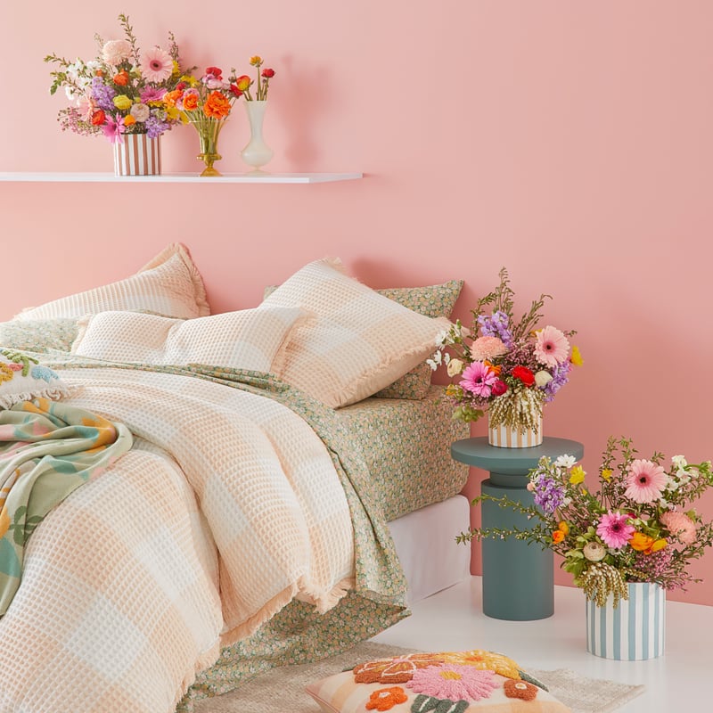 Harlem Waffle Check Pink Sand Quilt Cover Separates