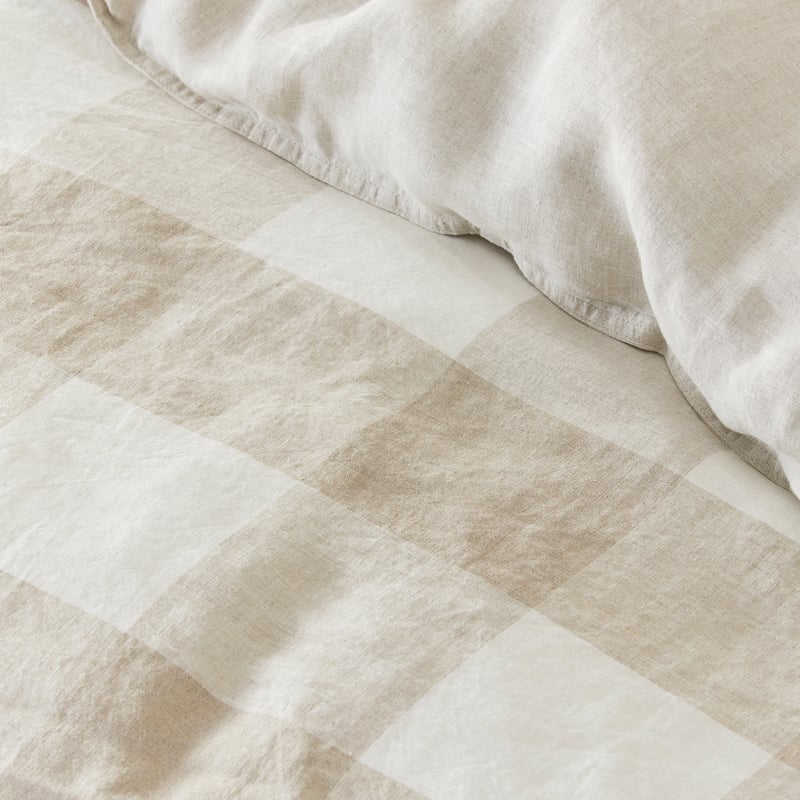 Vintage Washed Linen Large Linen Check Quilt Cover Separates