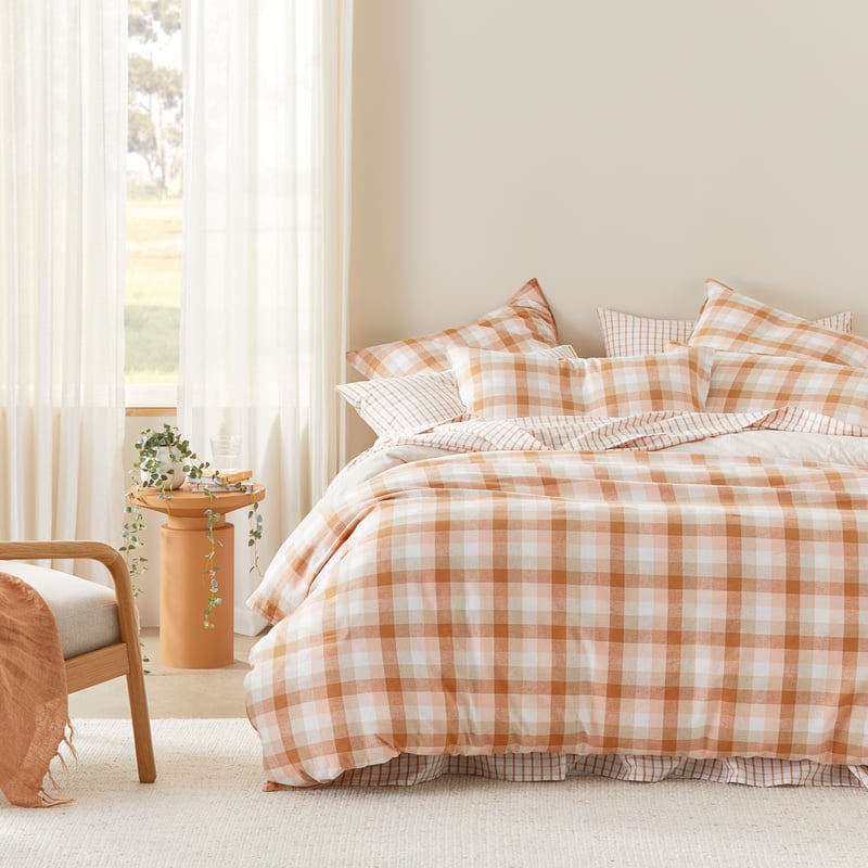 Vintage Washed Linen Cotton Earth Check Quilt Cover Set + Separates