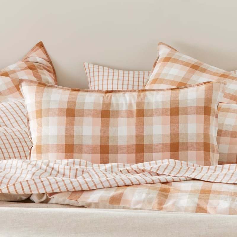 Vintage Washed Linen Cotton Earth Check Quilt Cover Set + Separates