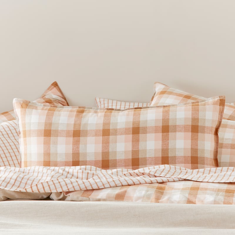 Vintage Washed Linen Cotton Earth Check Quilt Cover Set + Separates