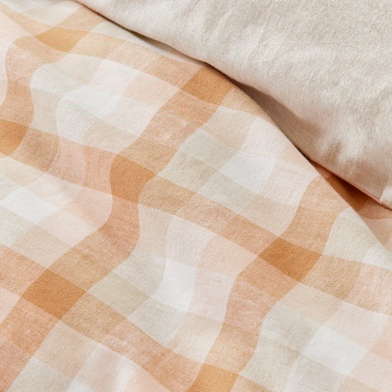 Vintage Washed Linen Cotton Earth Check Quilt Cover Set + Separates