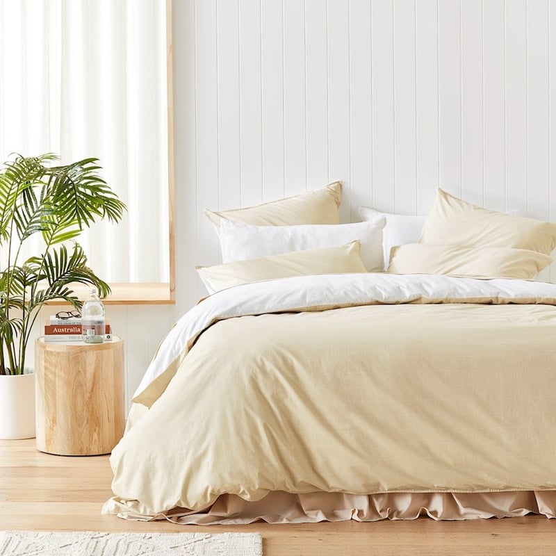 Stonewashed Cotton Sand Sketched Brick Quilt Cover Separates