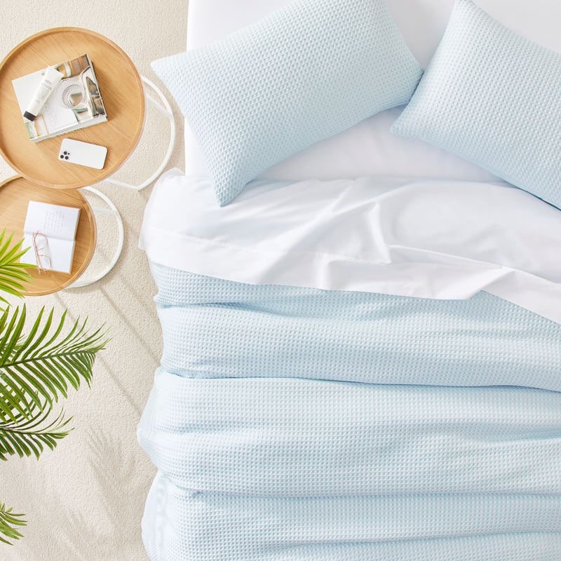 Windsor Waffle Blue Quilt Cover Set + Separates