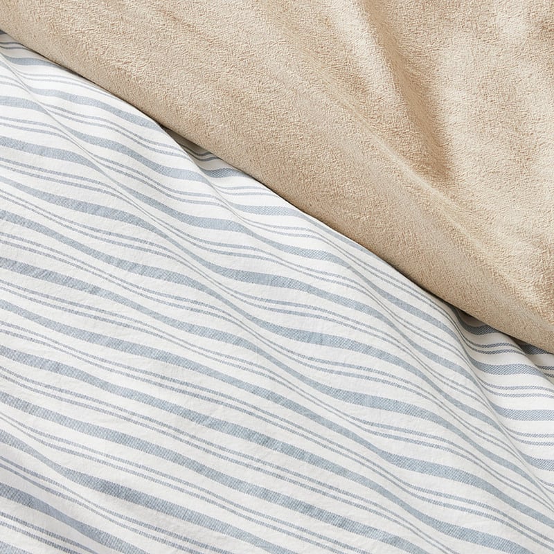 Olsen Printed Natural & Blue Stripe Linen Cotton Quilt Cover Set + Separates