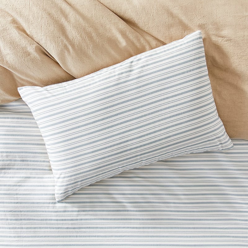 Olsen Printed Natural & Blue Stripe Linen Cotton Quilt Cover Set + Separates