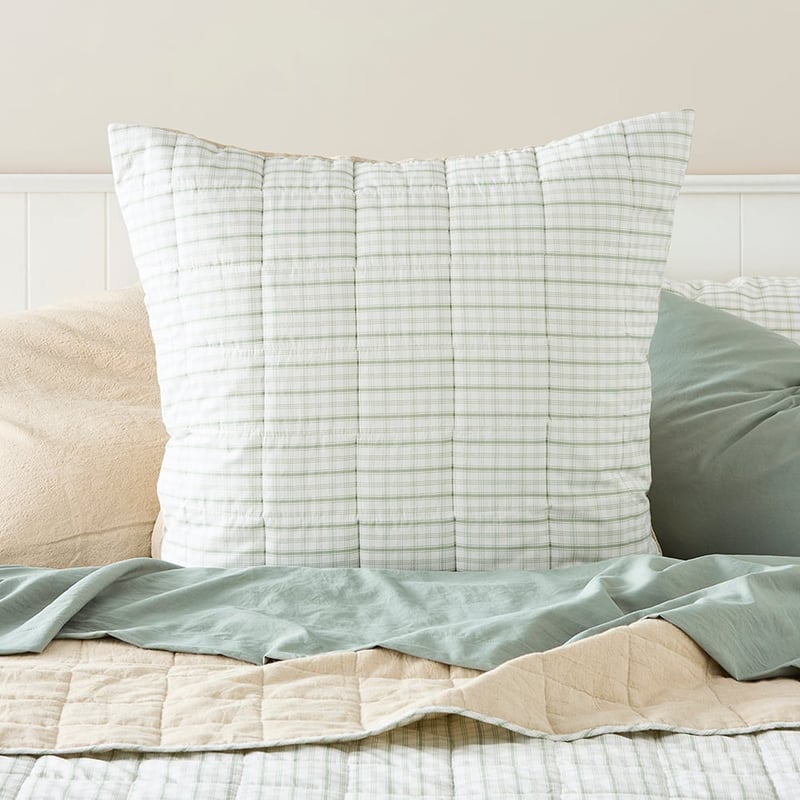 Olsen Printed Natural & Eucalyptus Check Linen Cotton Pillowcases
