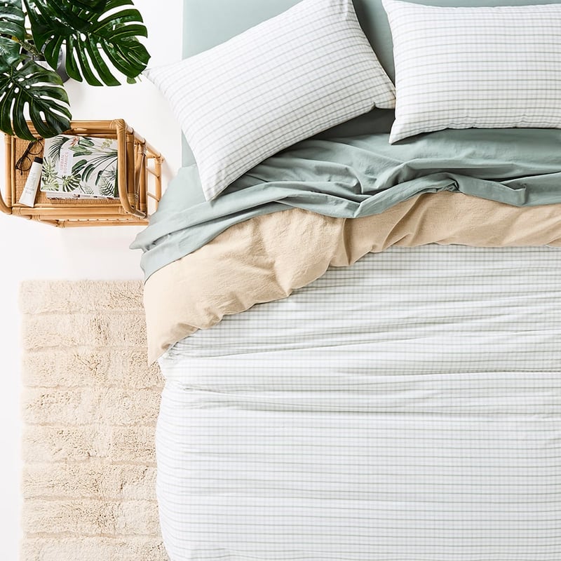 Olsen Printed Natural & Eucalyptus Check Linen Cotton Pillowcases