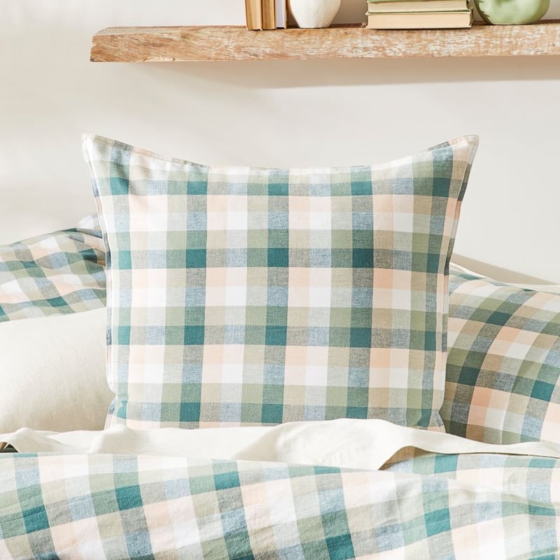 Vintage Washed Linen Cotton Greenery Check Quilt Cover Set + Separates