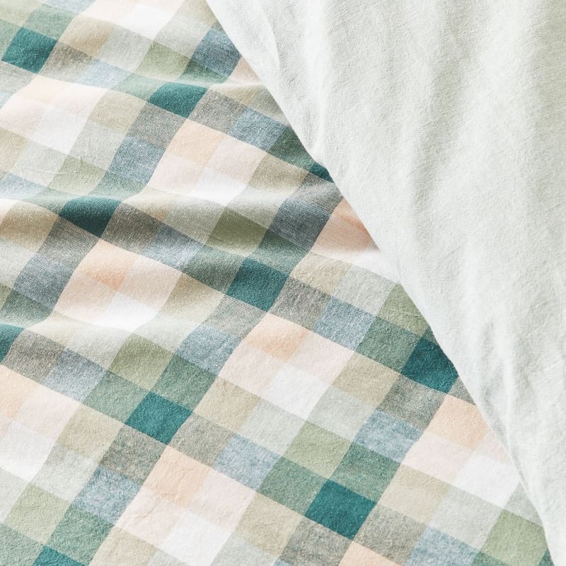 Vintage Washed Linen Cotton Greenery Check Quilt Cover Set + Separates