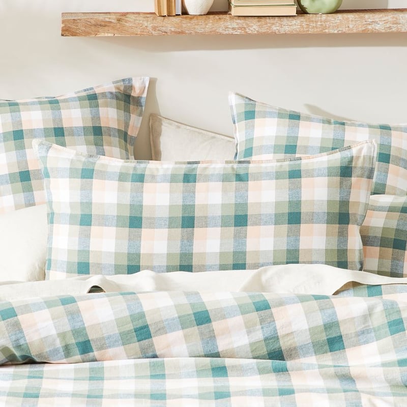 Vintage Washed Linen Cotton Greenery Check Quilt Cover Set + Separates