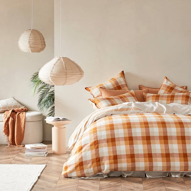 Vintage Washed Linen Cotton Spice Check Pillowcases