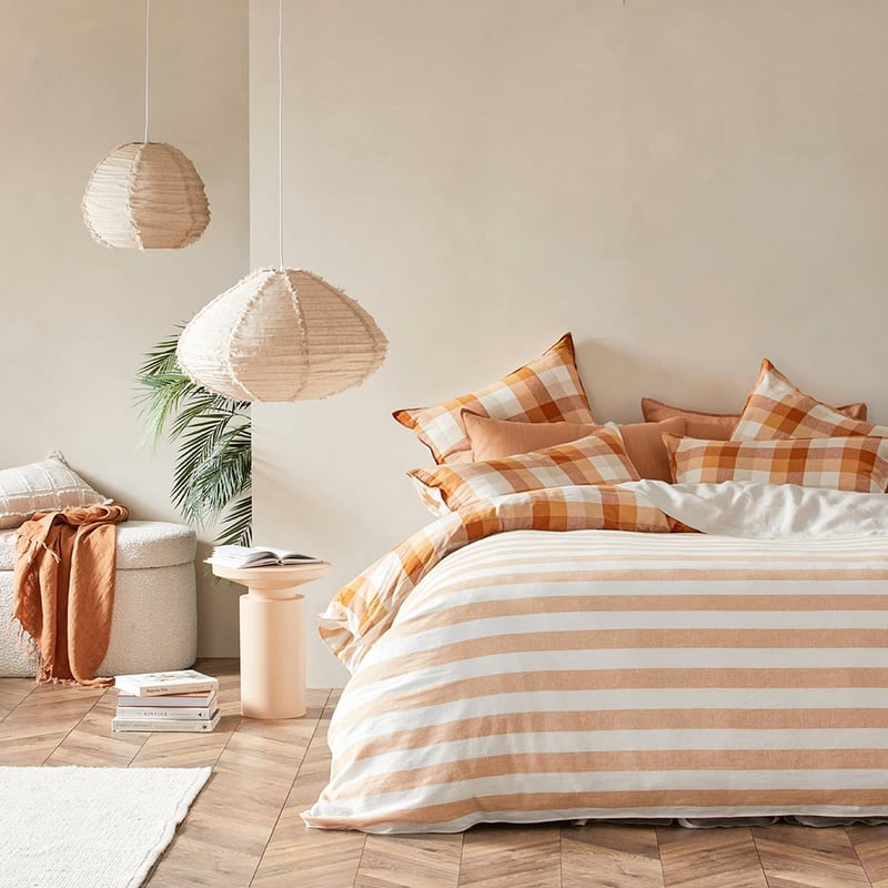 Vintage Washed Linen Cotton Spice Check Quilt Cover Set + Separates