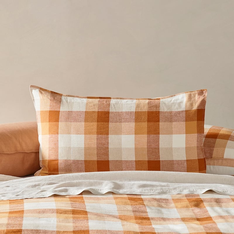 Vintage Washed Linen Cotton Spice Check Quilt Cover Set + Separates