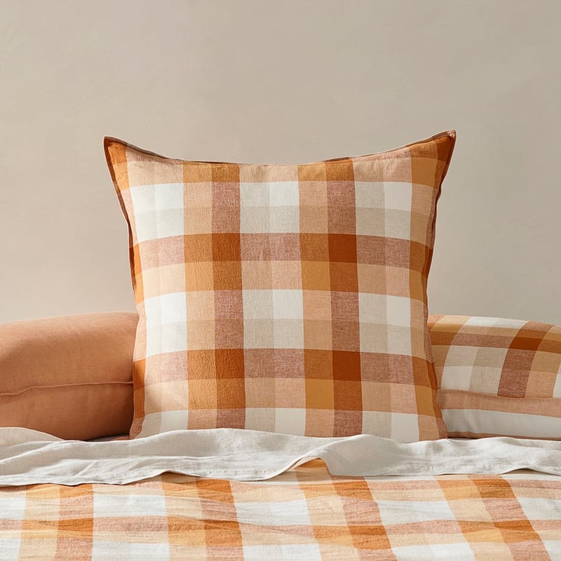 Vintage Washed Linen Cotton Spice Check Pillowcases