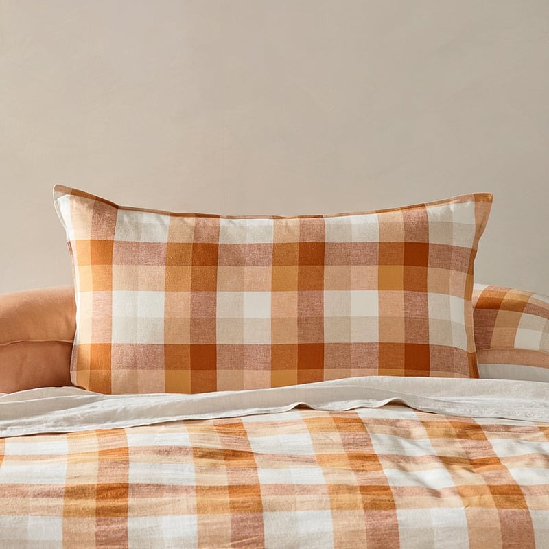 Vintage Washed Linen Cotton Spice Check Pillowcases