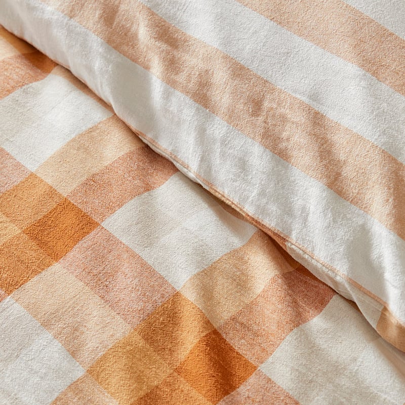 Vintage Washed Linen Cotton Spice Check Quilt Cover Set + Separates