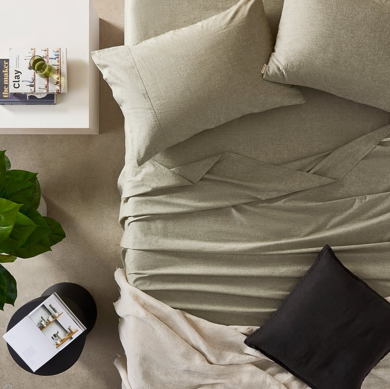 Organic Cotton Chambray Olive Sheet Set + Pillowcases