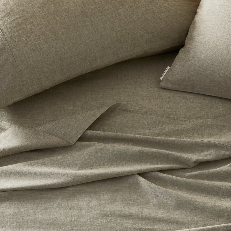 Organic Cotton Chambray Olive Sheet Set + Pillowcases