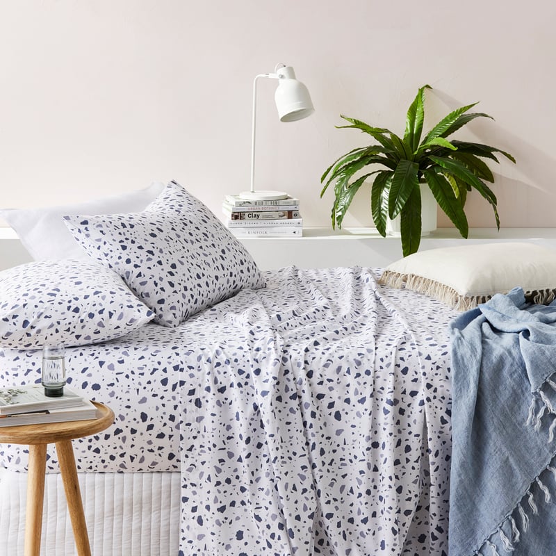 Perfect Cotton Percale Blue Terrazzo Sheet Set
