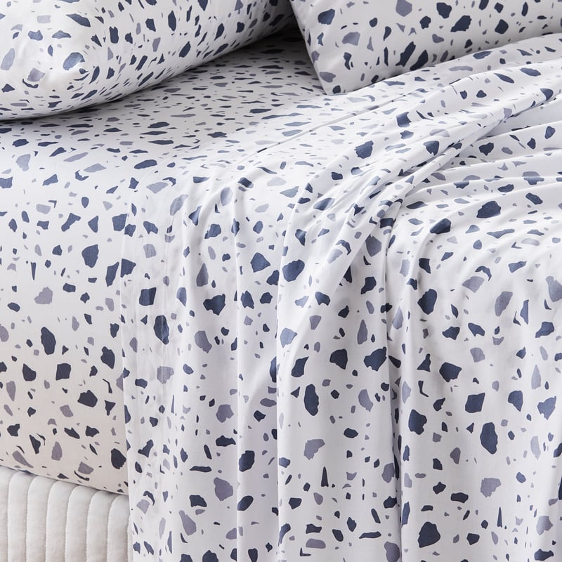 Perfect Cotton Percale Blue Terrazzo Sheet Set