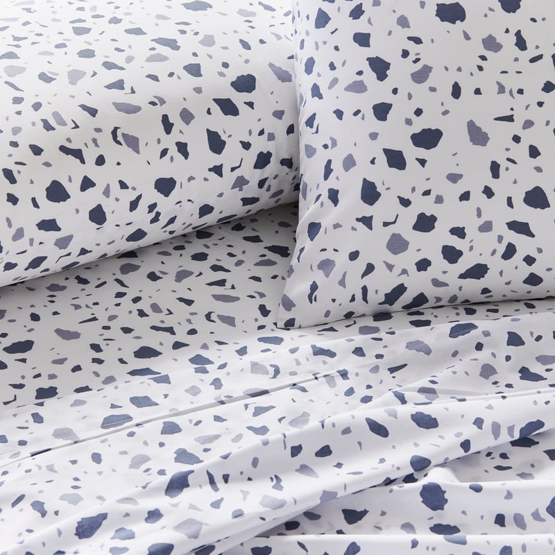 Perfect Cotton Percale Blue Terrazzo Sheet Set