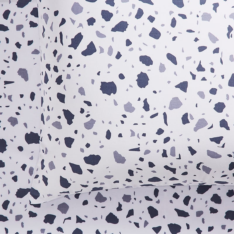 Perfect Cotton Percale Blue Terrazzo Sheet Set