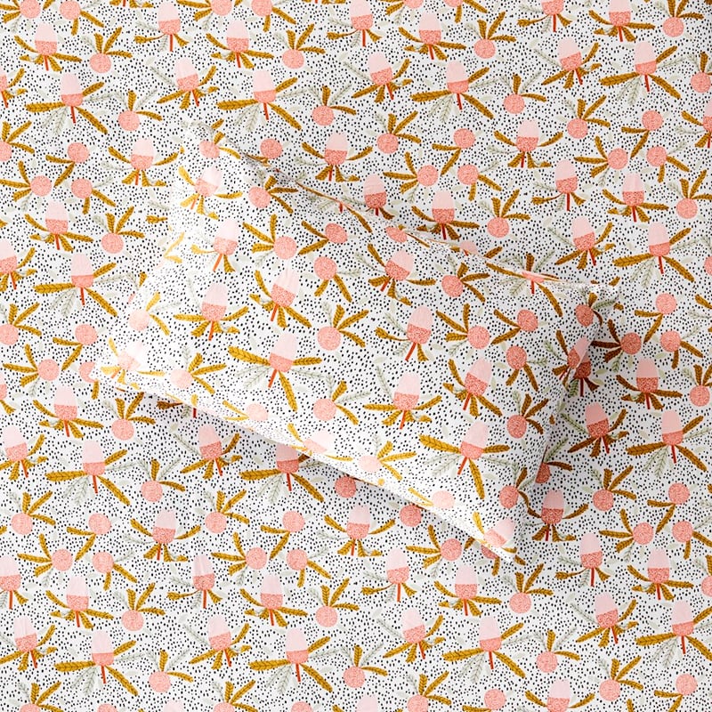 Printed White Banksia Flannelette Sheet Set
